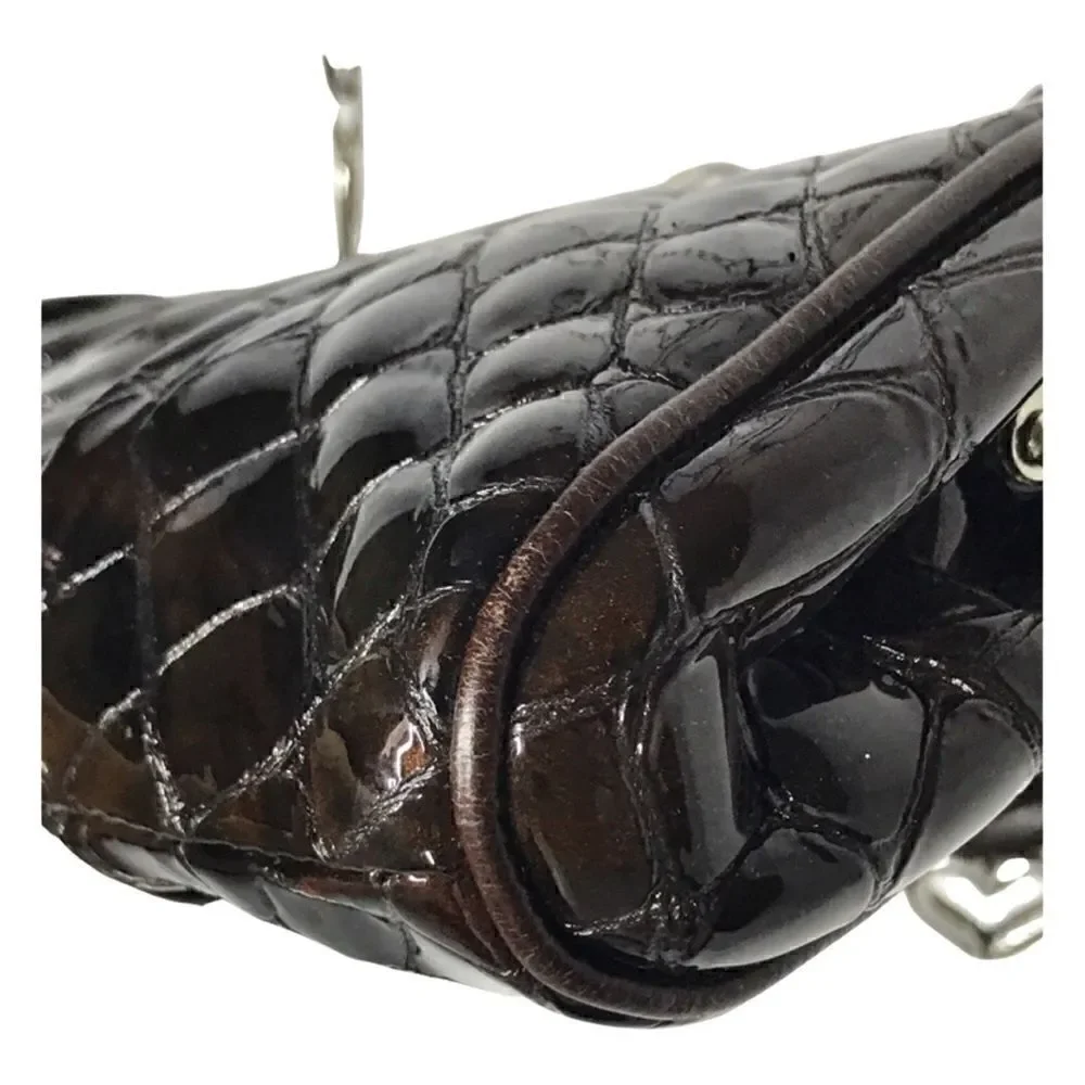 Brighton Handbag / Clutch Chain Strap Brown Patent Leather with Leather Trim